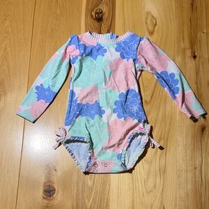 Rufflebutts Baby Floral Long Sleeve One-Piece Swimsuit - Pink, Blue, Mint
